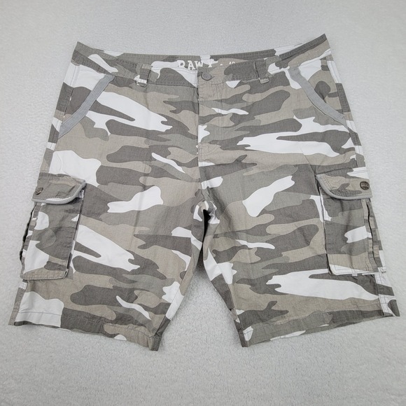 RAW X Cargo Shorts Mens 42 Gray White Camo Camouflage Military Pockets‎ Cotton - Picture 1 of 9